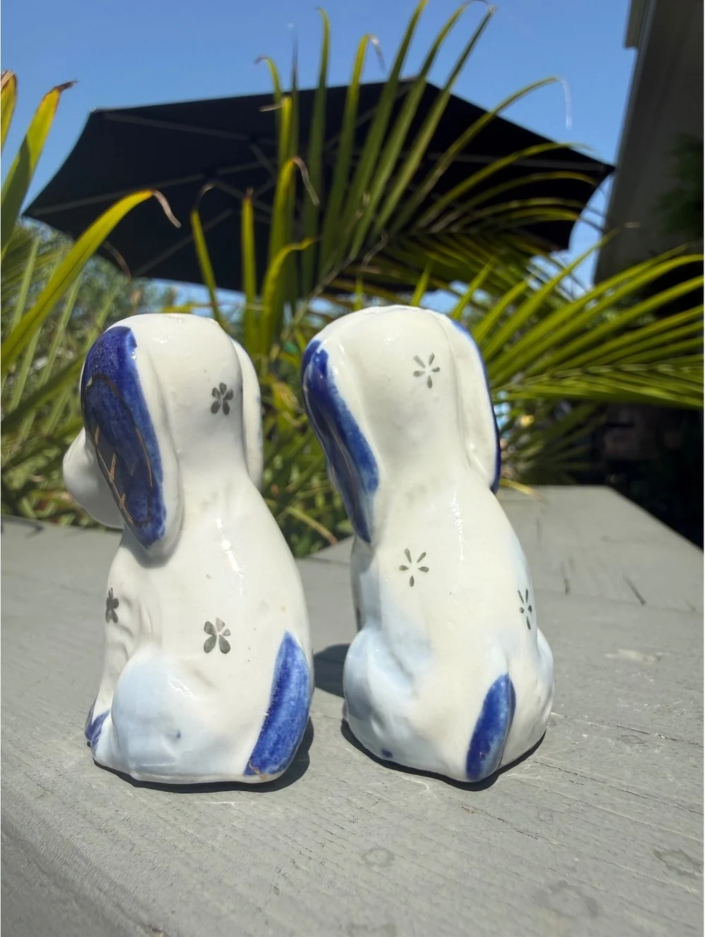 Vintage Blue White Spaniel Dog Salt Pepper Shakers Japan